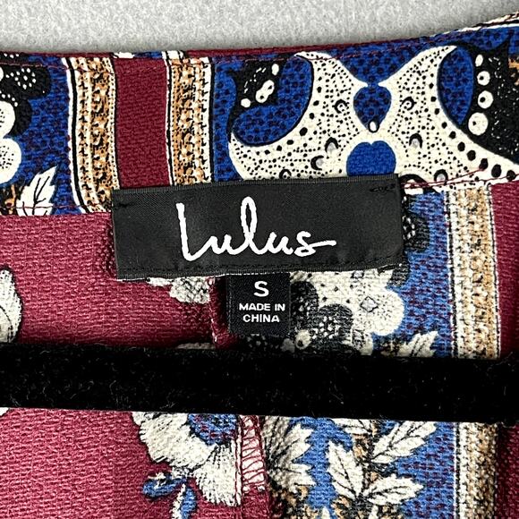 Lulus Delta Floral Print Dress Womens Small Burgundy Asymmetrical Flowy Romantic - Picture 6 of 16